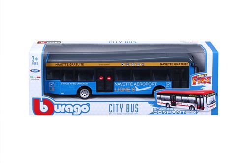 Navette aéroport à portes ouvrantes Bburago City Bus a l'échelle 1/64 Bleu