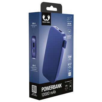 POWERBANK 12000MAH Batterie rechargeable de poche - True Blue - 2PB12100TB.Charge ultra rapide avec 20 W Power Delivery.Chargez jusqu''a 50 % en 30 min. 6 fonctions de securite. Approuvee par les compagnies aeriennes.