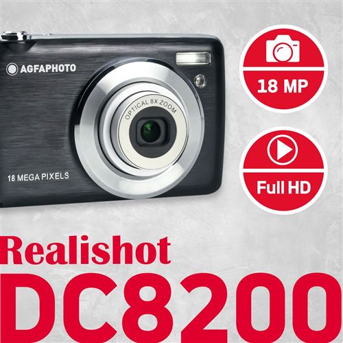 Agfa Photo Realishot DC8200 Kit Appareil Photo Numérique Compact Avec Lecteur De Carte SD 32 Go Et Sac à Bandoulière Noir