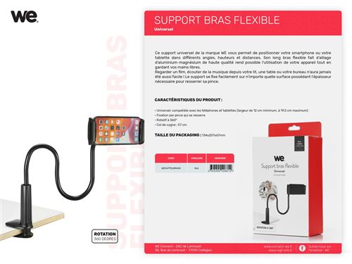 Support de téléphone portable universel flexible à bras longs Support de  téléphone portable pour support mobile de bureau et de lit (blanc et rose)