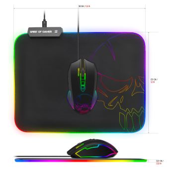 Spirit of Gamer Skull - Tapis de souris - avec éclairage RGB - jeux - taille M