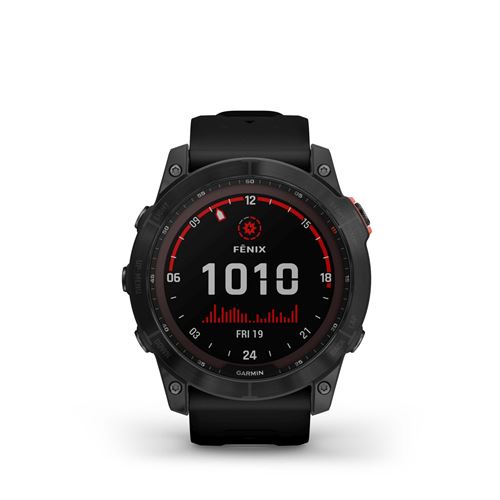 Montre Connectée Garmin Fenix 7X Solar Gray Avec Bracelet Silicone Noir