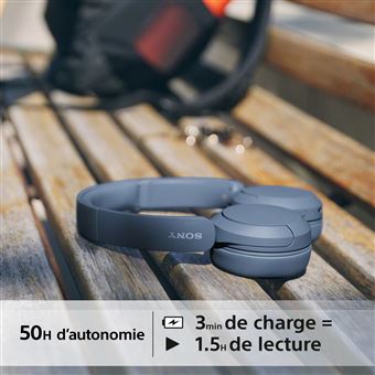 Casque arceau sans fil Bluetooth Multipoint Sony WHCH520 Bleu