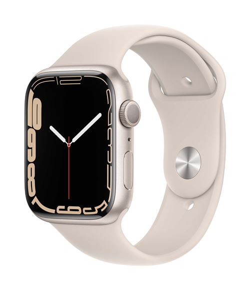 Apple Watch Series 7 GPS, boîtier Aluminium Lumière Stellaire 45mm avec Bracelet Sport Lumière Stell