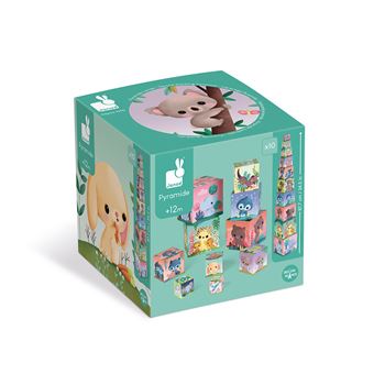 Jeu d'éveil Janod Pyramide Carrée Les Animaux Tous Mignons