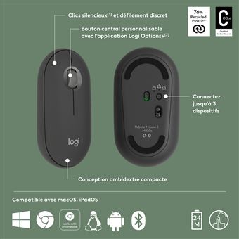 Souris sans fil Bluetooth Logitech Pebble Mouse 2 M350s Graphite