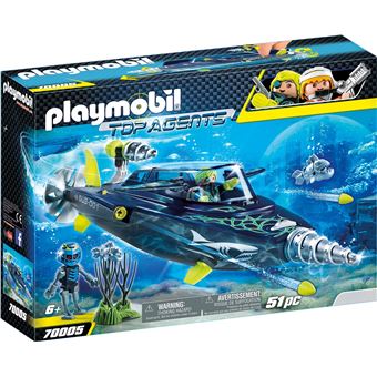 Playmobil 70007 - Équipe Requin Fusée Rafter, Bateau Flottant Top Agents