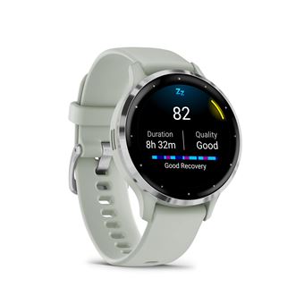 Montre connectée Garmin Venu 3S 41mm en acier Silver, boîtier vert sauge et bracelet en silicone vert sauge