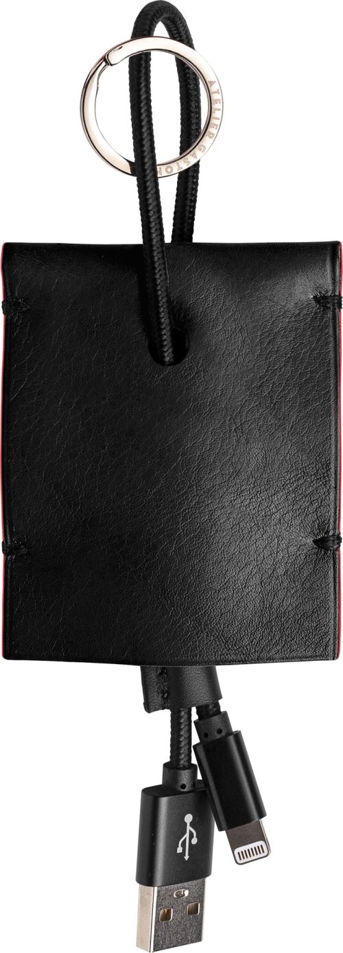 Câble écoresponsable de charge Atelier Gaston Lightning avec étui en cuir Noir et anneau de porte-clé pour iPhone