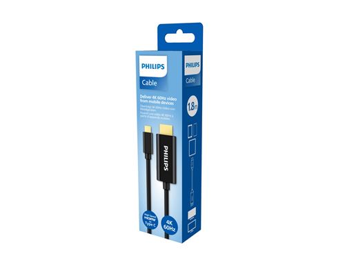 Câble adaptateur Philips USB-C vers HDMI 4K pour transfert vidéo haute résolution, longueur 1,8 m, noir - Image 2