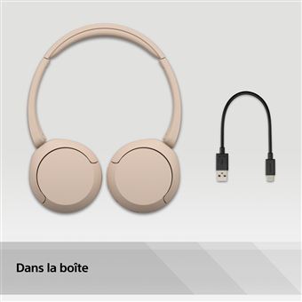 Casque arceau sans fil Bluetooth Multipoint Sony WHCH520 Beige