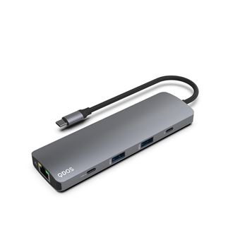 Hub USB Type C 9 en 1 Qdos PowerLink Grand Gris