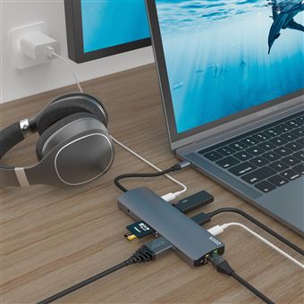 Hub USB Type C 9 en 1 Qdos PowerLink Grand Gris