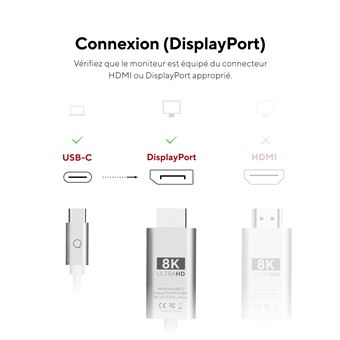 Câble USB-C Lnq vers Display Port 8K/60Hz 2 m Gris sidéral