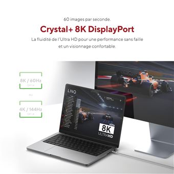 Câble USB-C Lnq vers Display Port 8K/60Hz 2 m Gris sidéral