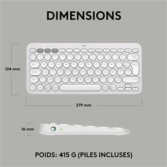 Clavier sans fil Bluetooth Azerty Logitech Pebble Keys 2 K380s Blanc