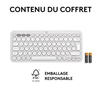 Clavier sans fil Bluetooth Azerty Logitech Pebble Keys 2 K380s Blanc