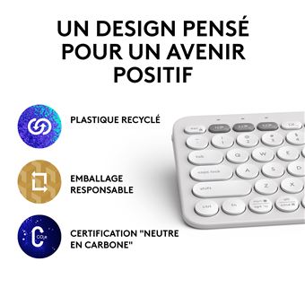 Clavier sans fil Bluetooth Azerty Logitech Pebble Keys 2 K380s Blanc