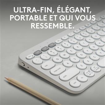 Clavier sans fil Bluetooth Azerty Logitech Pebble Keys 2 K380s Blanc