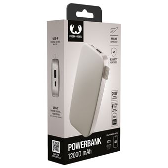 POWERBANK 12000MAH Batterie rechargeable de poche - Silky Sand - 2PB12100SS.Charge ultra rapide avec 20 W Power Delivery. Chargez jusqu''a 50 % en 30 min. 6 fonctions de securite. Approuvee par les compagnies aeriennes.