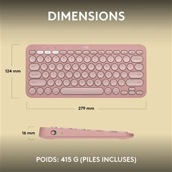 Clavier sans fil Logitech Pebble Keys 2 K380s Bluetooth Rose