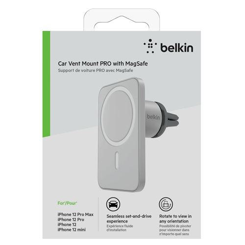Support de voiture Belkin Pro avec MagSafe pour Apple iPhone 12 Gris