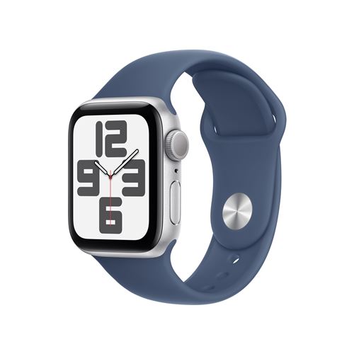 Apple Watch SE GPS 40 mm Boîtier en Aluminium Argent avec Bracelet Sport Denim M/L version 2024