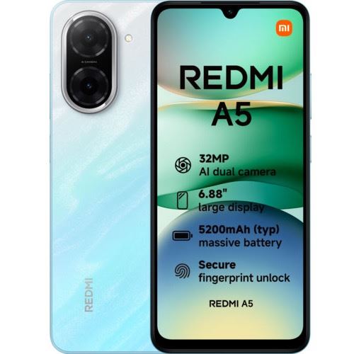 Xiaomi Redmi A5 - 4G smartphone - double SIM - RAM 3 Go / Mémoire interne 64 Go - microSD slot - 6.88 - 1640 x 720 pixels (120 Hz) - 2x caméras arrière 32 MP - front camera 8 MP - Bleu océan