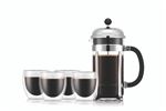 Set Cafetière italienne à piston 1L avec 4 verres double paroi Pavina 25 cl Bodum Chambord K1928-16-2 Argent