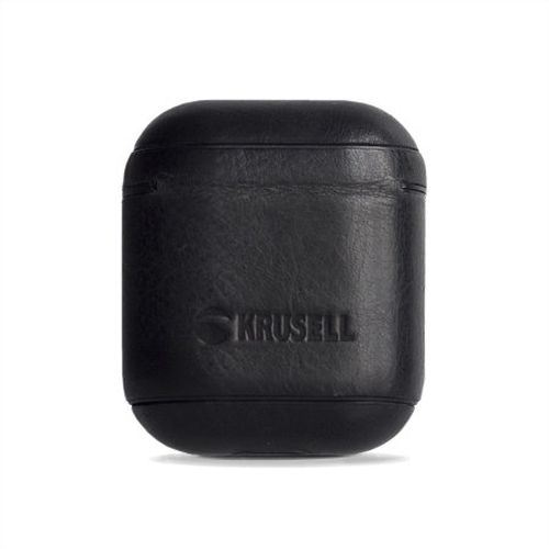 Krusell Sunne - Beschermhoes voor oortelefoons - leer met grove nerf - vintage zwart - voor Apple AirPods