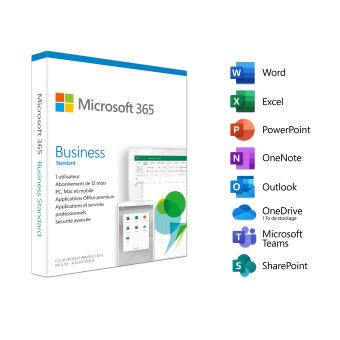 Microsoft 365 Business Standard 12 Mois - 1 Utilisateur | Word, Excel, PowerPoint, Outlook | 5 PC/Mac, 5 Tablettes & 5 Mobiles | Version Boîte