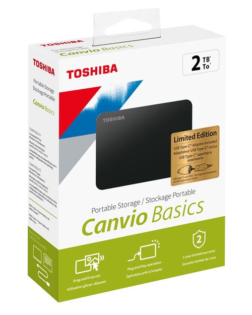 Disque dur externe portable USB 3.0 Toshiba Canvio Basics HDTB420XK3AA 2 To  Noir