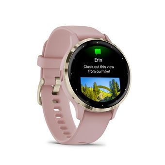 Montre connectée Garmin Venu 3S 41mm en acier Soft Gold, boîtier rose et bracelet en silicone rose