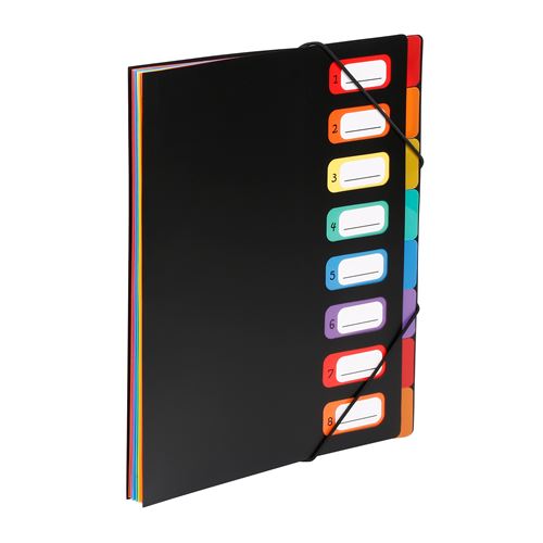 Trieur RAINBOW 8 compartiments &agrave; soufflet en polypro 5/10, noir.