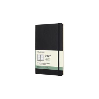 Agenda semainier Moleskine Horizontal Grand format Couverture souple 2022 Noir