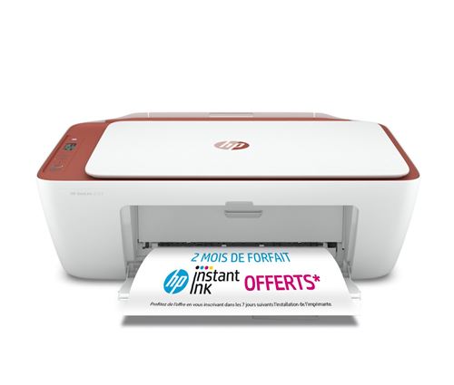 Imprimante tout-en-un HP DeskJet 2723e Jet d'encre couleur Copie Scan Blanc  et rouge 6 mois d' Instant ink inclus avec HP+