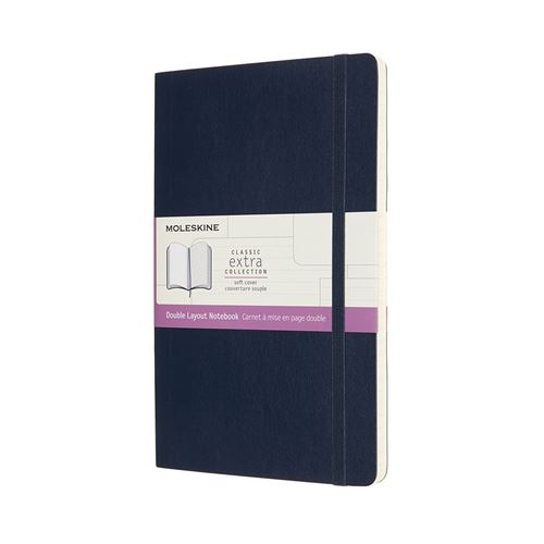 Carnet classique grand format ligné Moleskine à pages blanche couverture souple Bleu
