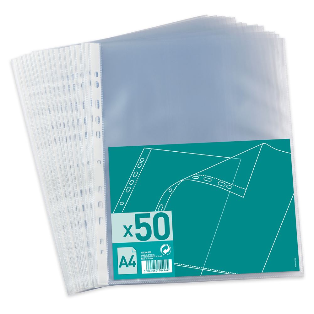 Lot De 50 Pochettes Perforées A4 Janrax - Couleurs Assorties Transparentes, 45 Microns, Ouverture Haut, Renforcées - Pour Classement, Archives, Présentations