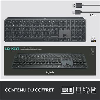 Clavier rétroéclairé sans fil Bluetooth Logitech MX Keys Noir graphite