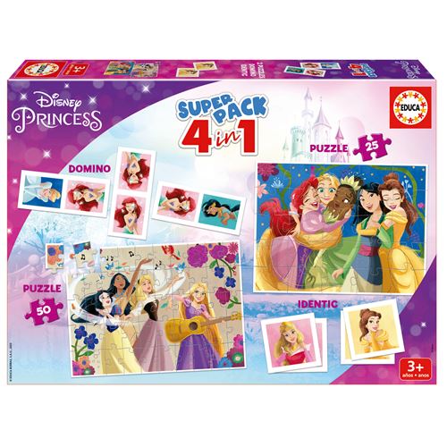 2 jeux éducatifs basiques et 2 puzzles - EDUCA - Educa Superpack Disney Princess