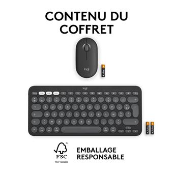 Ensemble clavier Azerty et souris sans fil Bluetooth Logitech Pebble 2 Combo pour Mac Graphite