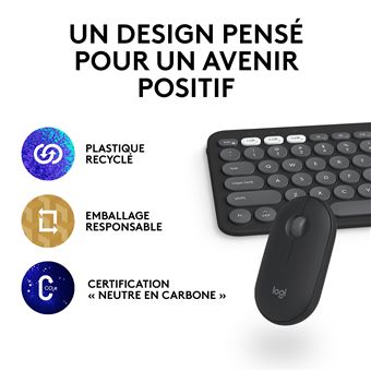 Ensemble clavier Azerty et souris sans fil Bluetooth Logitech Pebble 2 Combo pour Mac Graphite