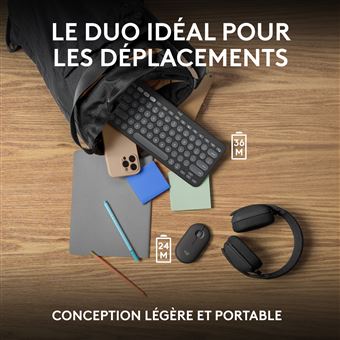 Ensemble clavier Azerty et souris sans fil Bluetooth Logitech Pebble 2 Combo pour Mac Graphite