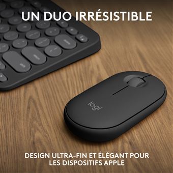 Ensemble clavier Azerty et souris sans fil Bluetooth Logitech Pebble 2 Combo pour Mac Graphite