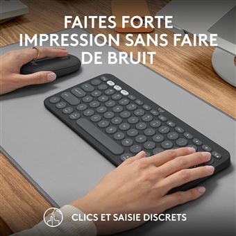 Ensemble clavier Azerty et souris sans fil Bluetooth Logitech Pebble 2 Combo pour Mac Graphite