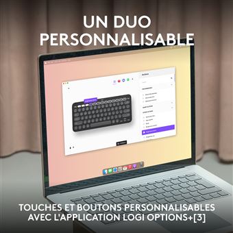 Ensemble clavier Azerty et souris sans fil Bluetooth Logitech Pebble 2 Combo pour Mac Graphite