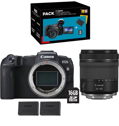 Appareil photo hybride Canon EOS RP + RF 24-105mm f/4-7.1 IS STM + Seconde Batterie LP-E17 + Carte SD 16GB noir