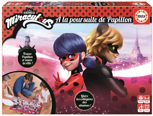 Jeux en famille Educa - jeu miracalous ladybug - a la poursuite de papillon