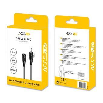 Rallonge Accsup Jack 3,5 Mâle vers Jack 3,5 Femelle 3 m Noir
