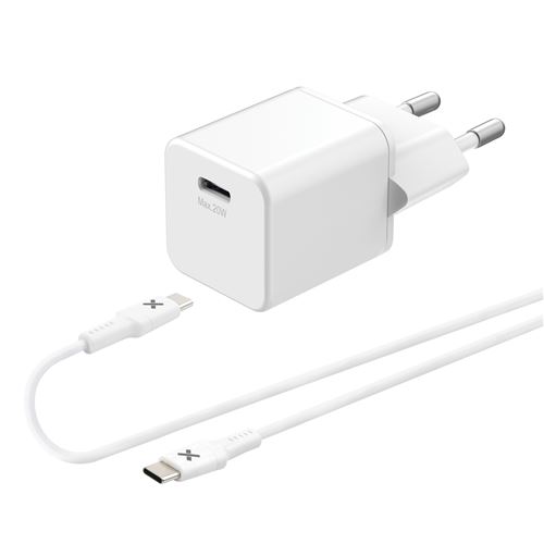 Chargeur secteur 20W + Cable USB-C > C 1m blanc